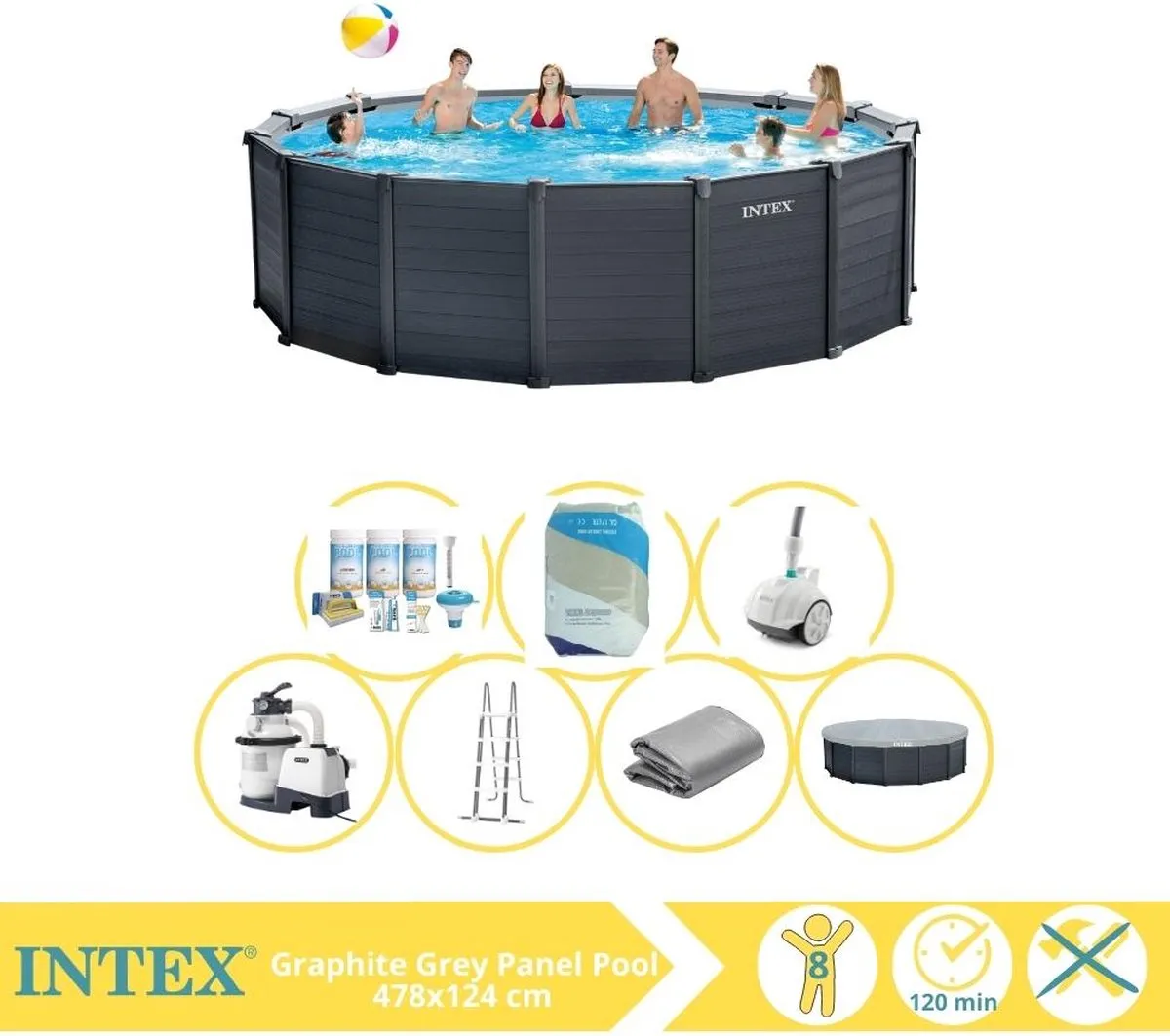 Intex Graphite Gray Panel Opzetzwembad 478x124cm