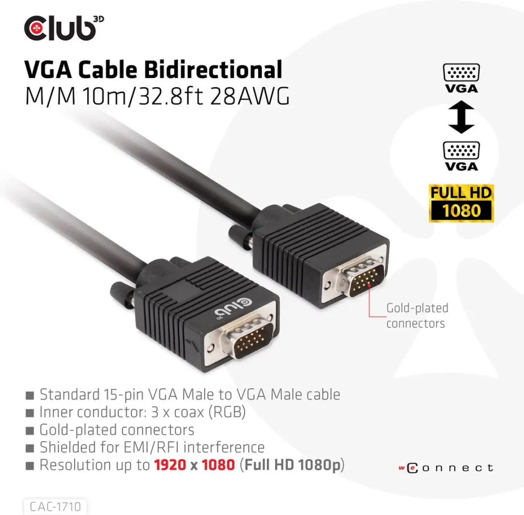 Club3D VGA Kabel CAC-1710 10m - Zwart