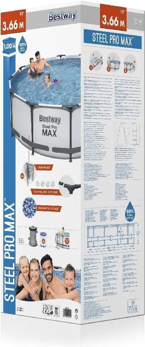 Bestway Steel Pro MAX Zwembad 366x100cm - 9150L Grijs