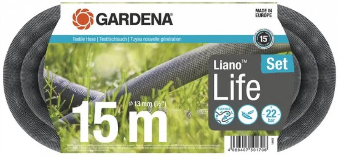 Gardena Liano Life Textielslangset 15m - 1/2" - Zwart