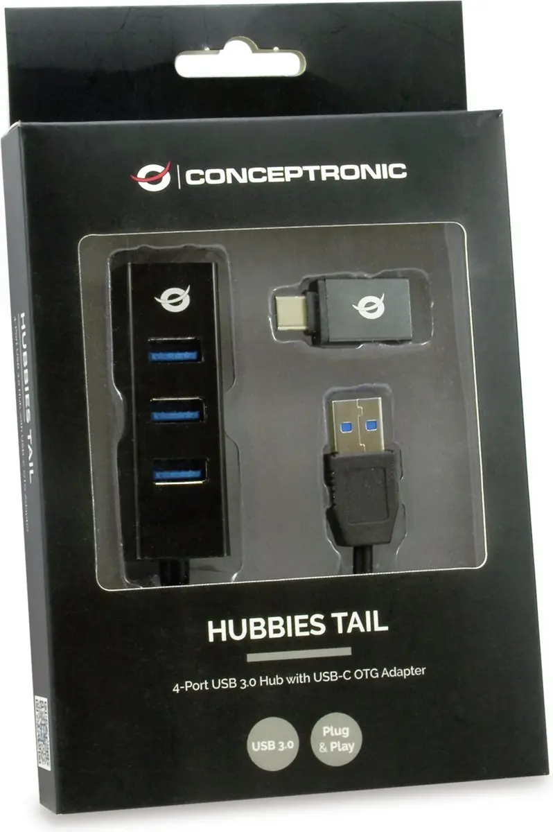 Conceptronic HUBBIES04B USB 3.0 Hub - 4 Poorten Zwart