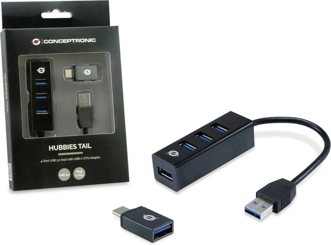 Conceptronic HUBBIES04B USB 3.0 Hub - 4 Poorten Zwart