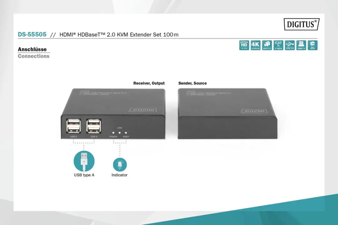 HDBaseT KVM Extender Set DS-55505 - Zwart - afbeelding 6 van 6