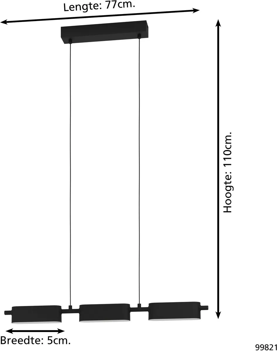 Eglo Rovira Hanglamp 3x LED 3000K - 77cm Zwart