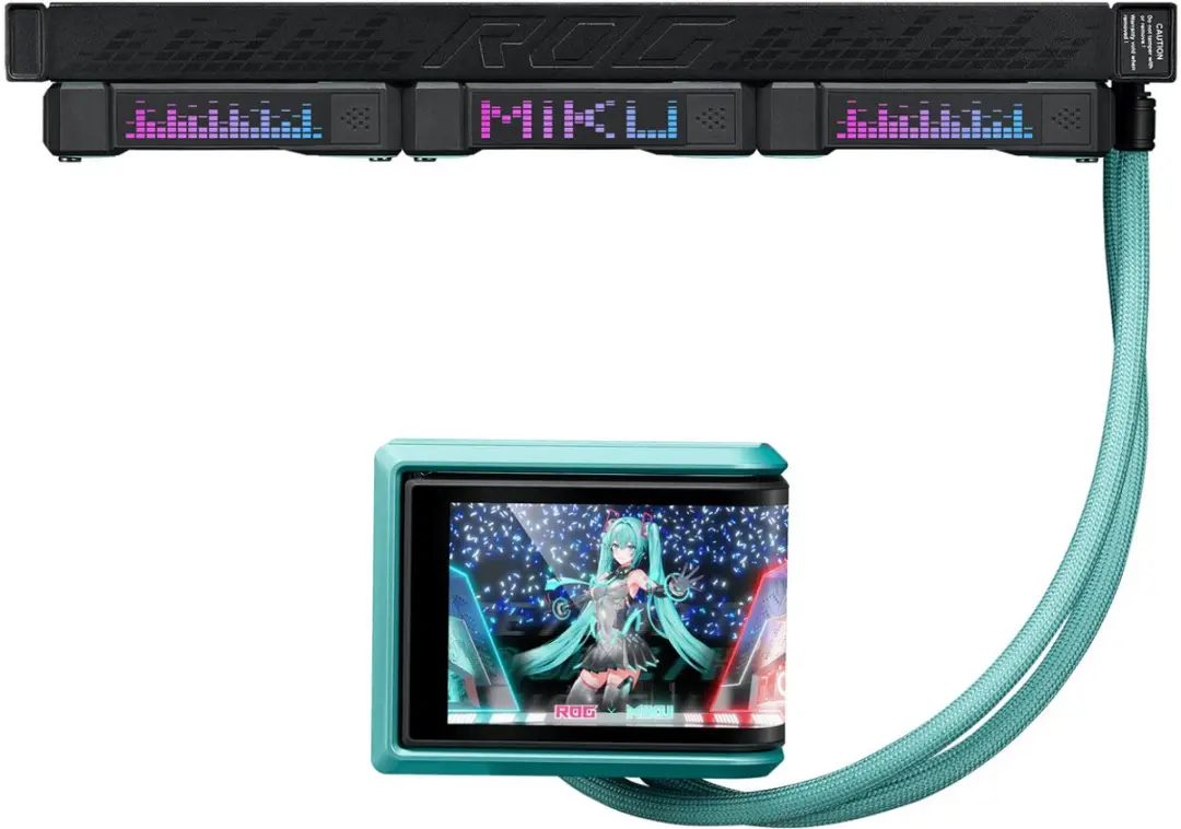 ASUS ROG Ryuo IV 360 ARGB Hatsune Miku Edition - CPU Waterkoeling 360mm - 3x ARGB Ventilatoren - Zwart/Mint