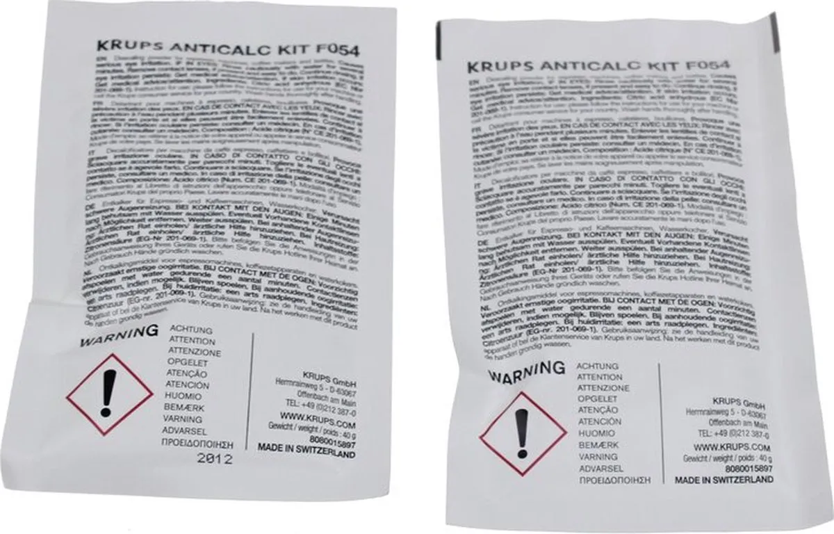 Krups F054 Ontkalkingsset - 2 Zakjes + Tester - Wit/Zwart