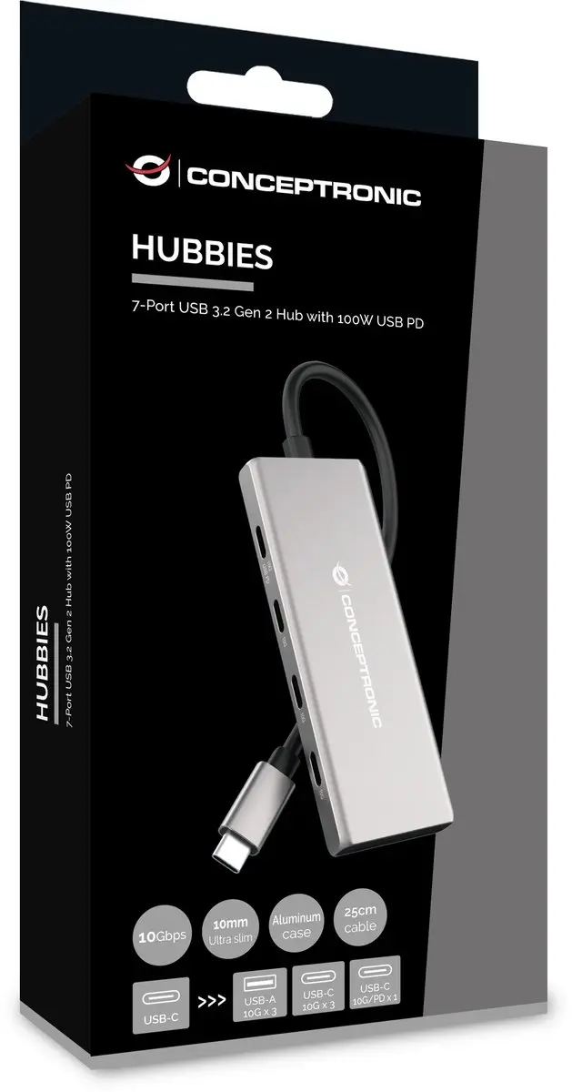 Conceptronic HUBBIES17G USB 3.2 Hub - 7 Poorten Grijs