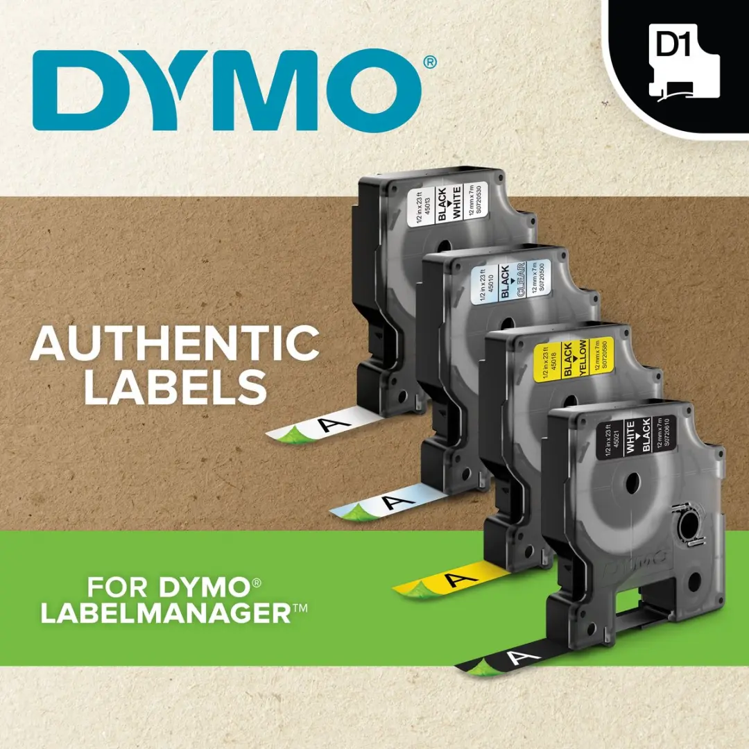 DYMO D1 1978364 Zelfklevende Etiketten 12mm x 5,5m - Zwart/Wit