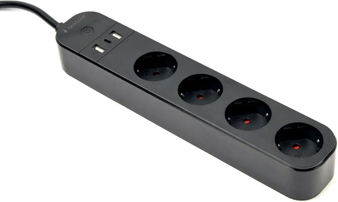 Gembird TSL-PS-S4U-01 Slimme 4-voudige stekkerdoos - USB - Zwart