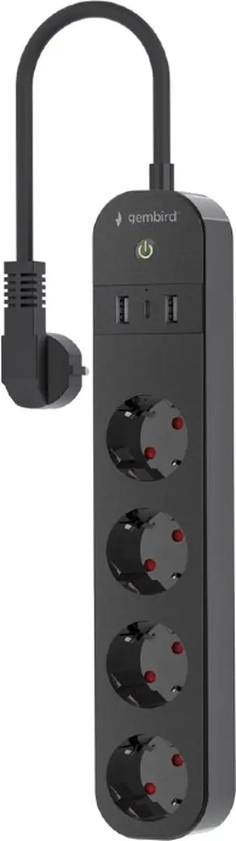 Gembird TSL-PS-S4U-01 Slimme 4-voudige stekkerdoos - USB - Zwart