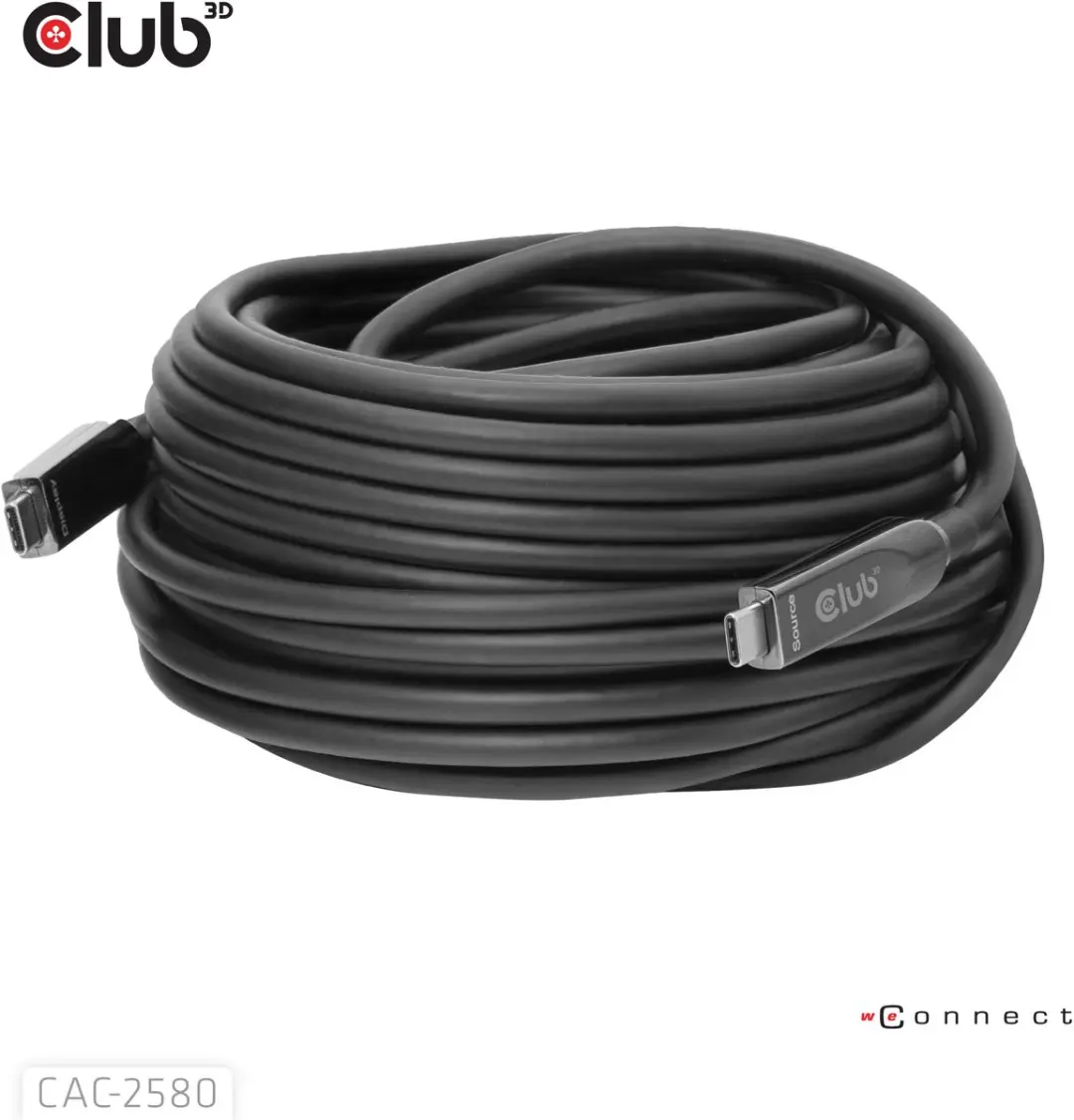 Club3D CAC-2580 USB-C Kabel 15m - 8K60Hz 10Gbps 60W - Zwart