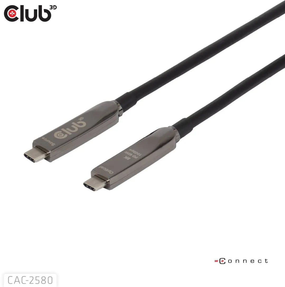 Club3D CAC-2580 USB-C Kabel 15m - 8K60Hz 10Gbps 60W - Zwart - afbeelding 6 van 6