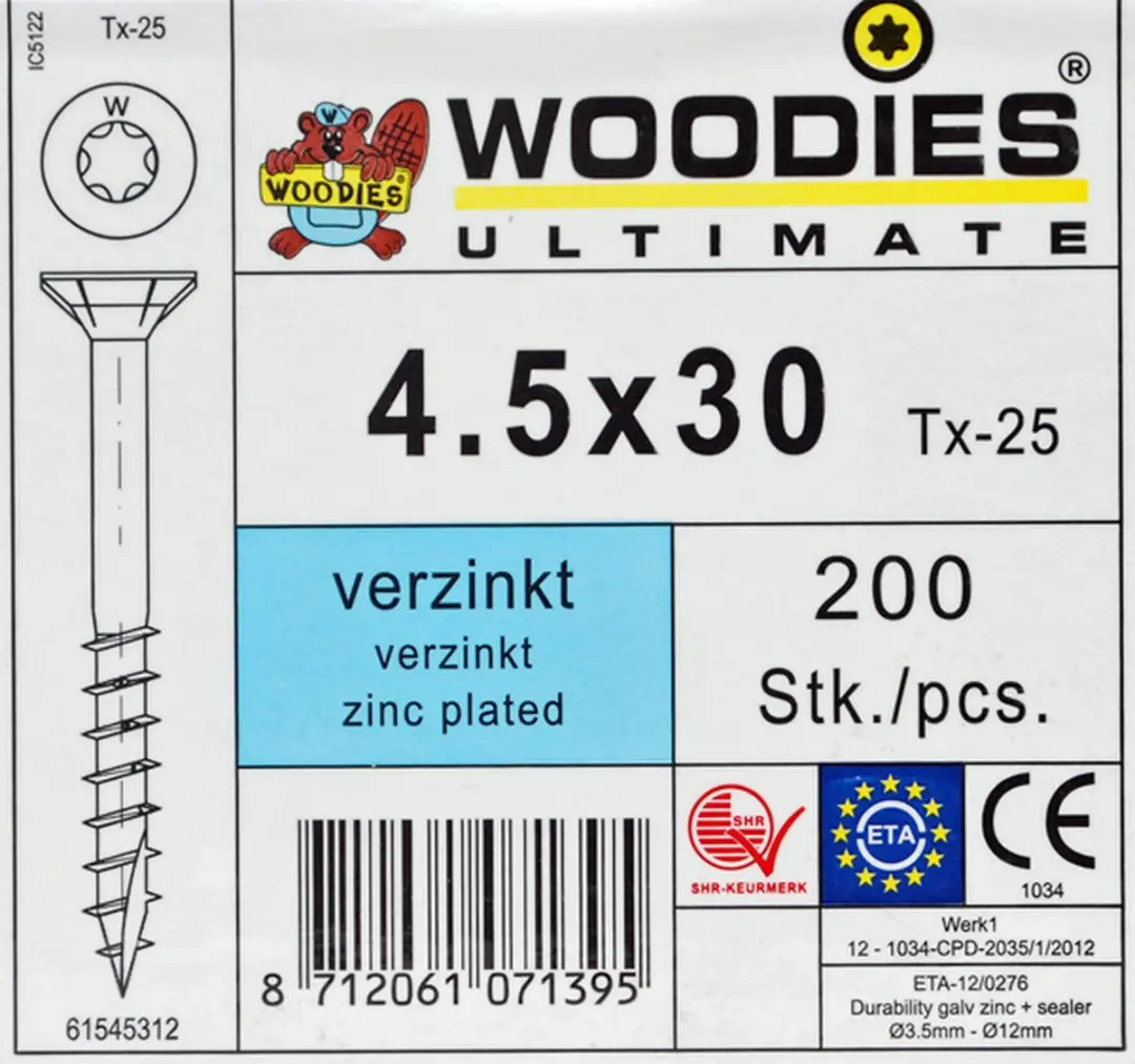 Woodies Ultimate Torx Verzinkt Schroef 4,5x30 - 200 Stuks - afbeelding 6 van 6