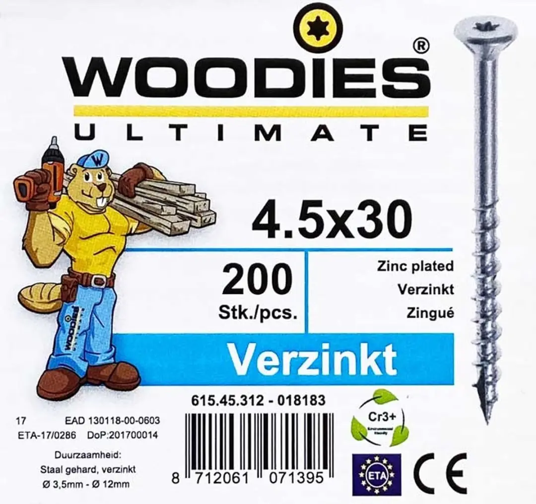 Woodies Ultimate Torx Verzinkt Schroef 4,5x30 - 200 Stuks