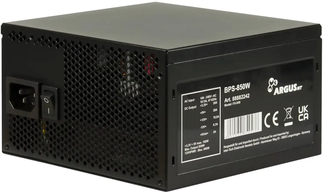 Inter-Tech ArgusNT BPS-850W PSU 850W - Zwart