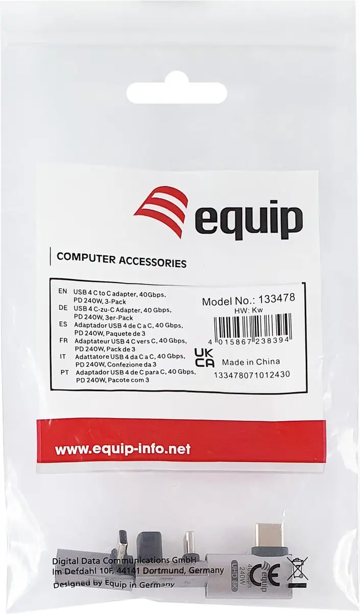 Equip 133478 USB-C naar USB-C Adapter 240W PD 40Gbps - 3 Stuks