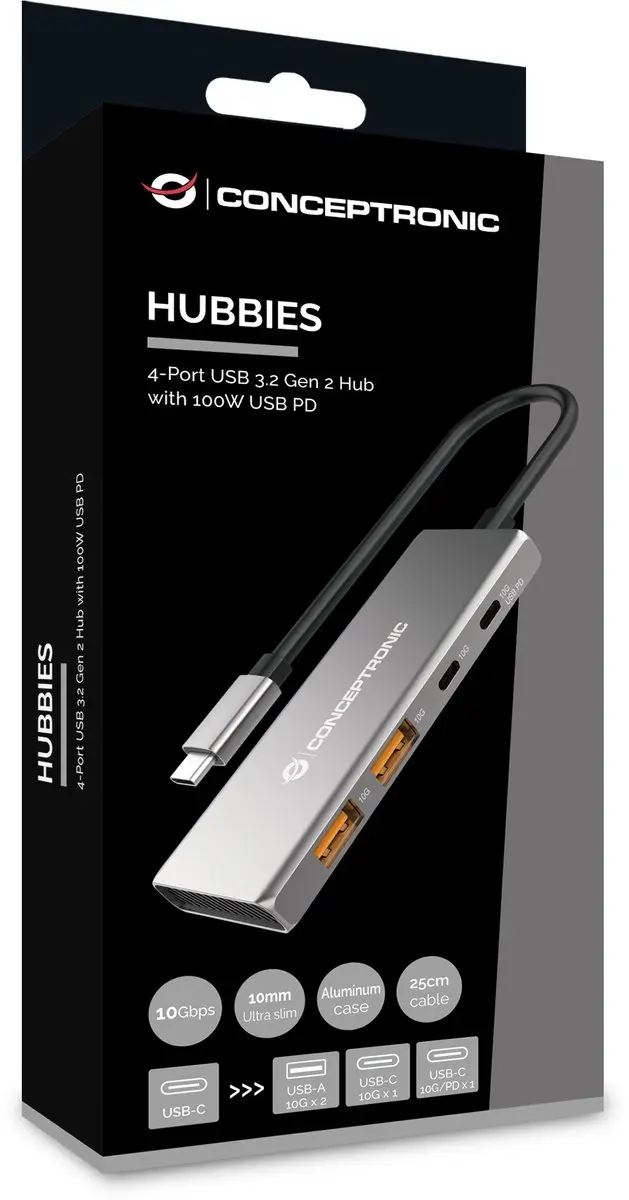 Conceptronic HUBBIES15G USB 3.2 Gen 2 Interface Hub - Grijs