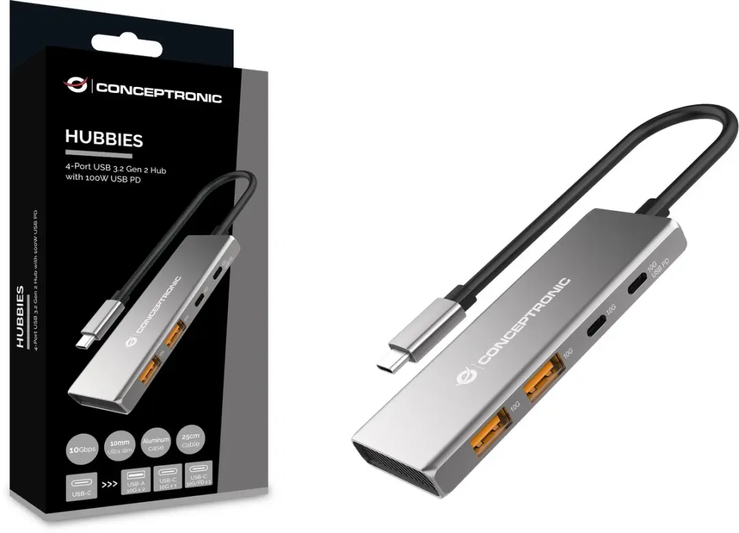 Conceptronic HUBBIES15G USB 3.2 Gen 2 Interface Hub - Grijs - afbeelding 6 van 6