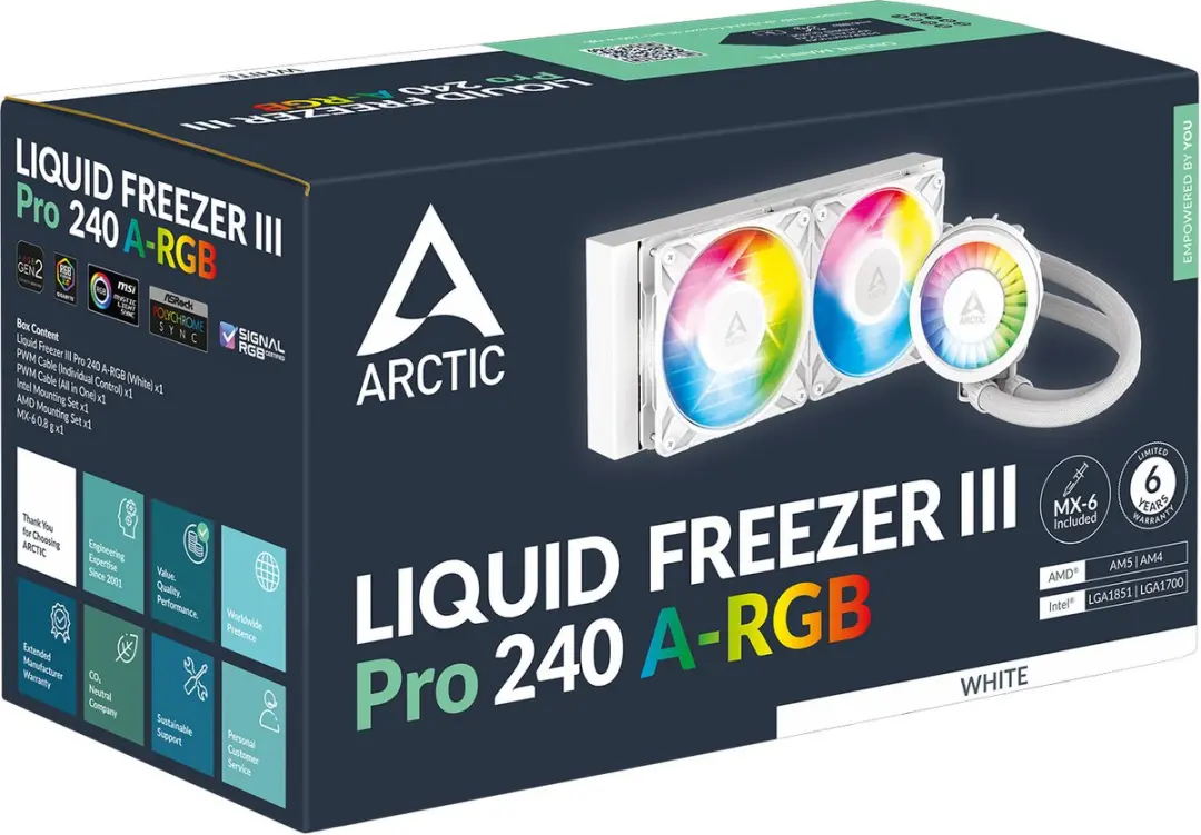 Arctic Liquid Freezer III PRO 240 ARGB - 2x 120mm Ventilatoren Wit