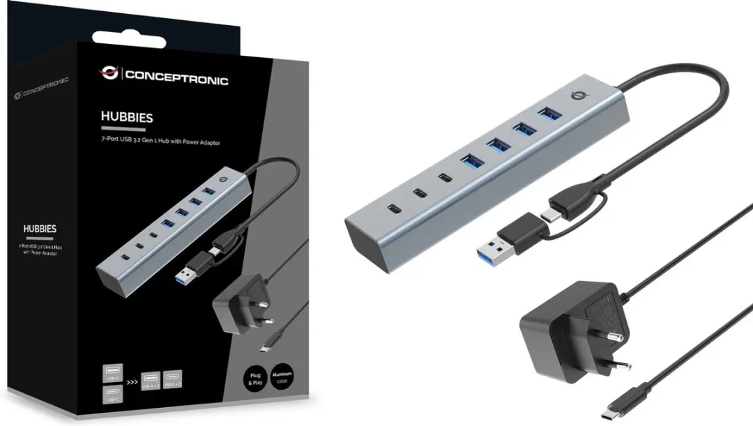 Conceptronic HUBBIES20GP USB Hub 7 Poorten - Grijs