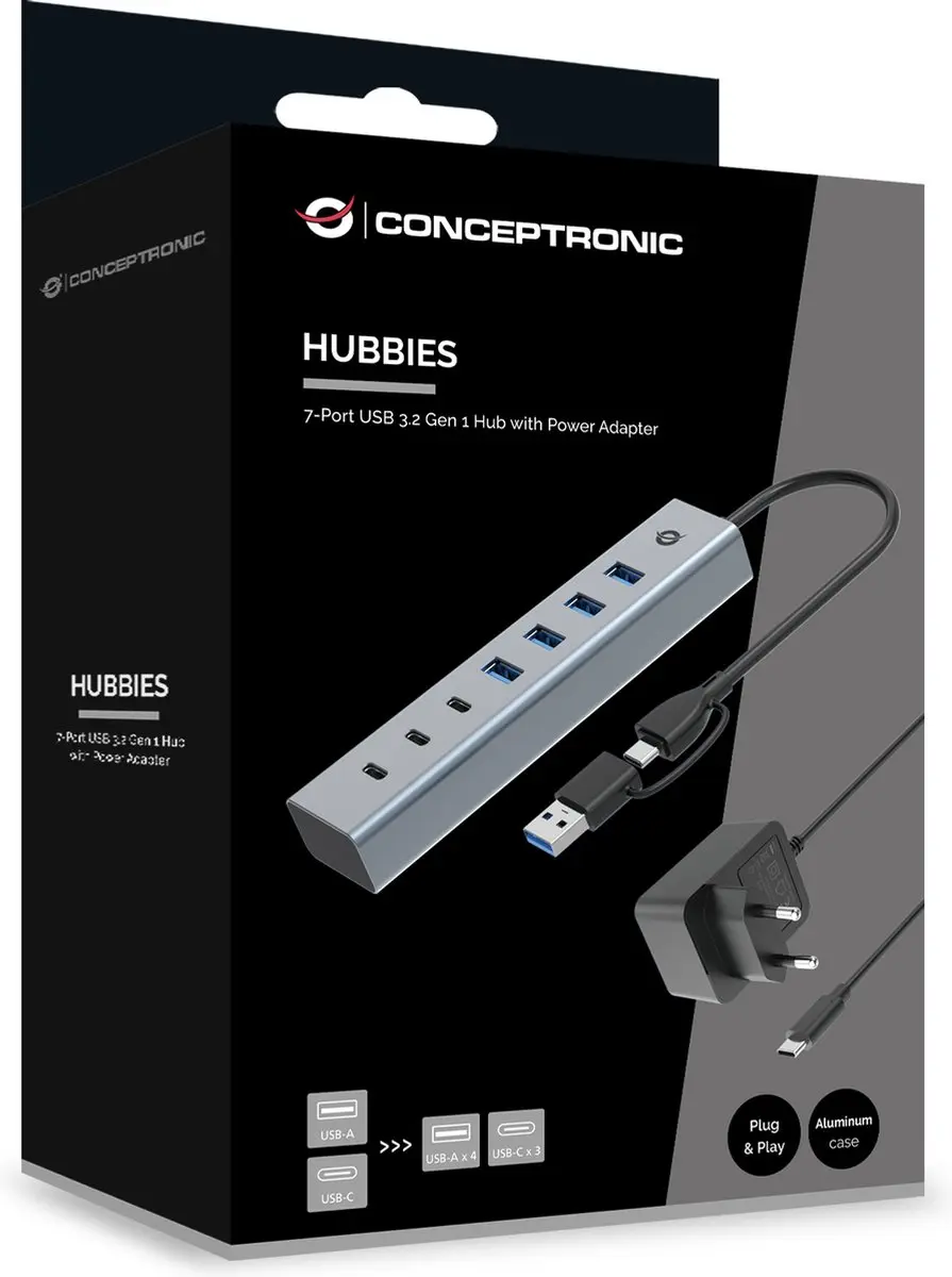 Conceptronic HUBBIES20GP USB Hub 7 Poorten - Grijs