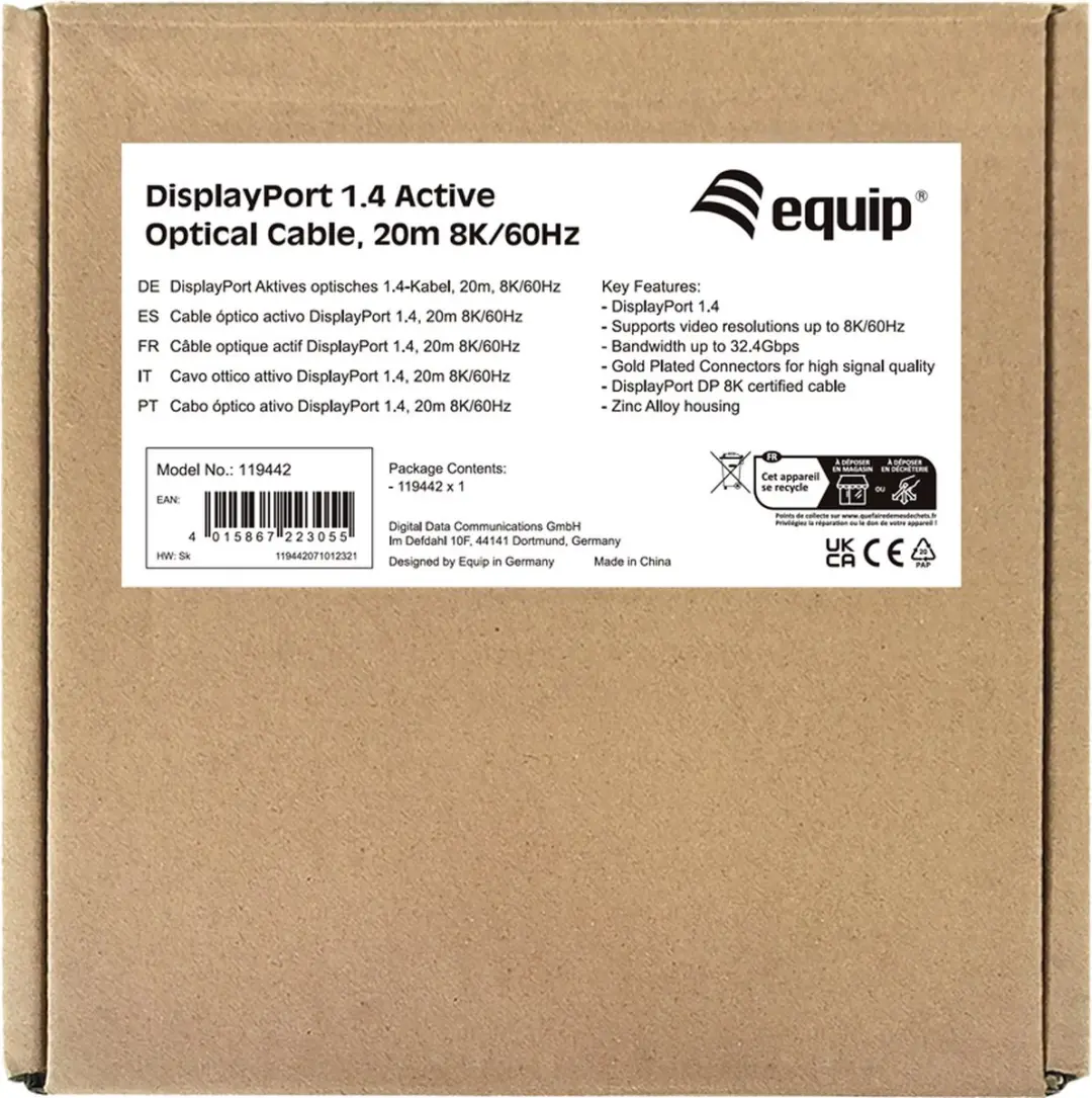Equip DisplayPort 1.4 Active Optical Kabel 20m - 8K/60Hz - Zwart