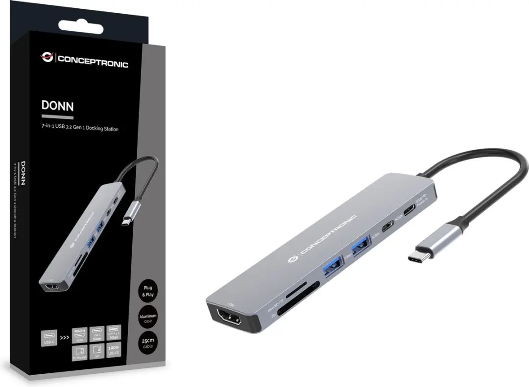Conceptronic DONN28G Laptopdock Type-C - Grijs