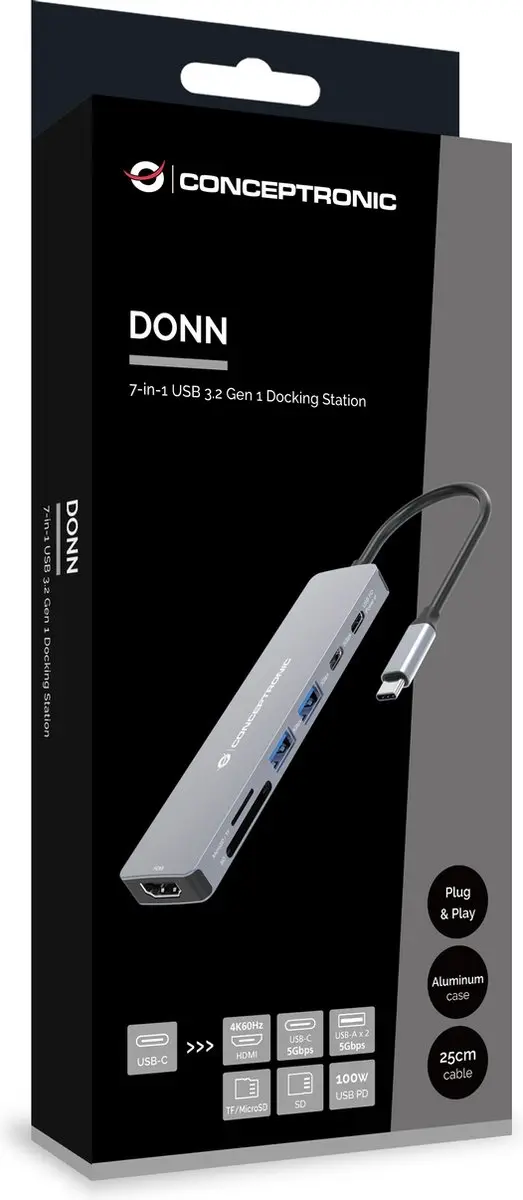 Conceptronic DONN28G Laptopdock Type-C - Grijs