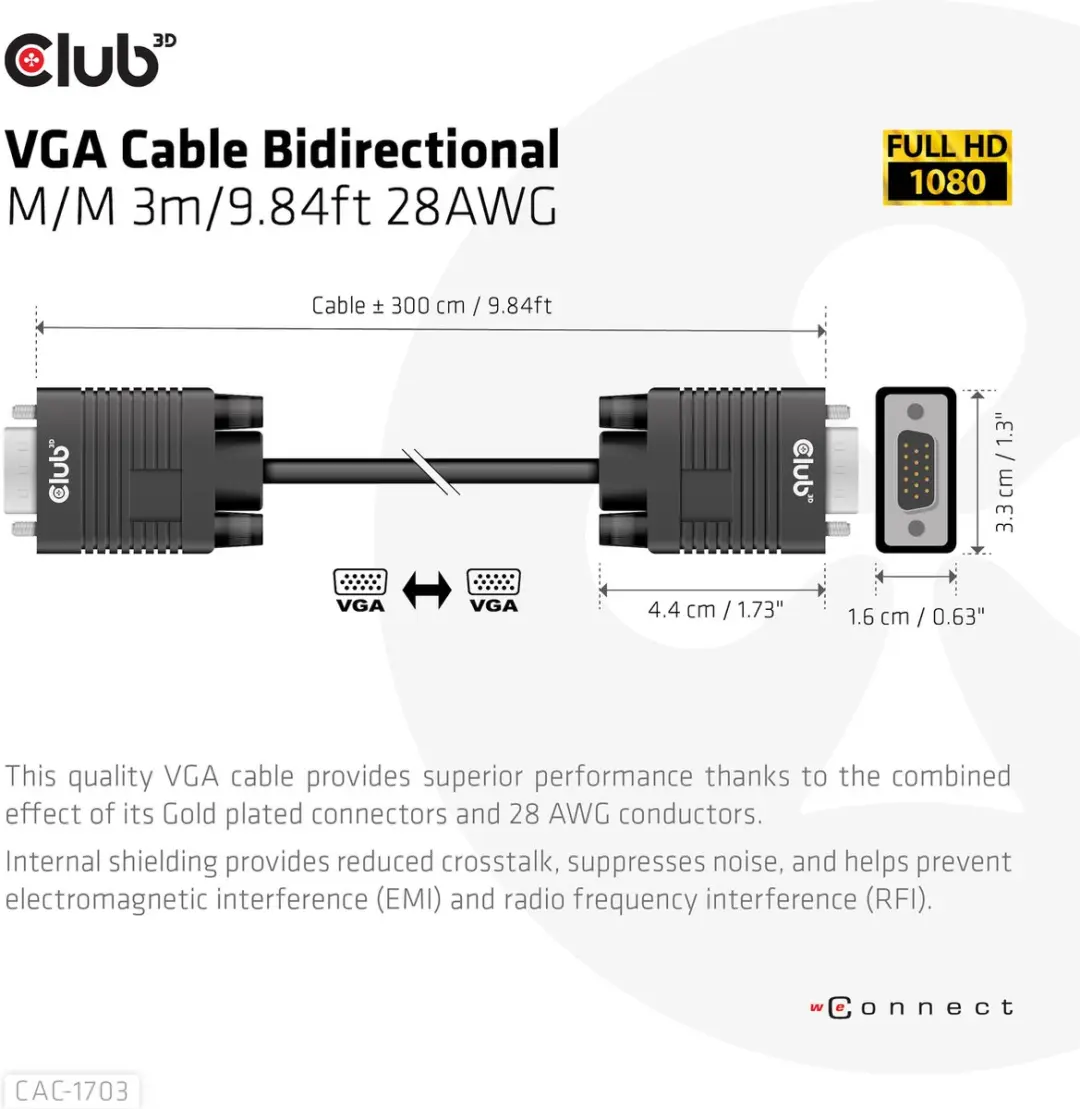 Club 3D VGA-kabel CAC-1703 - 3m - Zwart