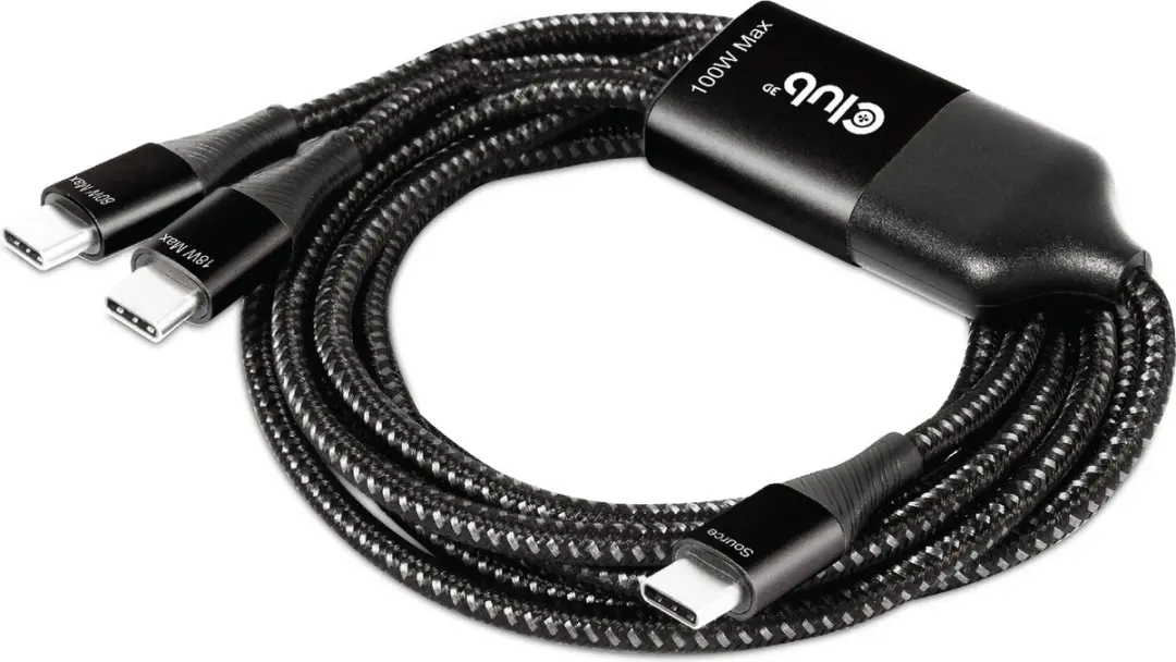 Club3D CAC-1527 USB Type-C Y-laderkabel 100W - 1.83m - Zwart