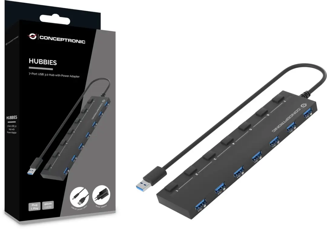 Conceptronic HUBBIES19BP USB 3.2 Hub - 5Gbps - Zwart