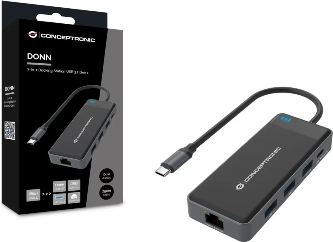 Conceptronic DONN14G 7-in-1 USB Dockingstation - Grijs - afbeelding 6 van 6