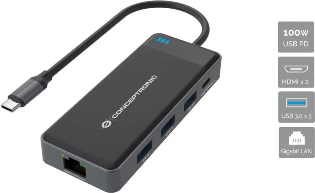 Conceptronic DONN14G 7-in-1 USB Dockingstation