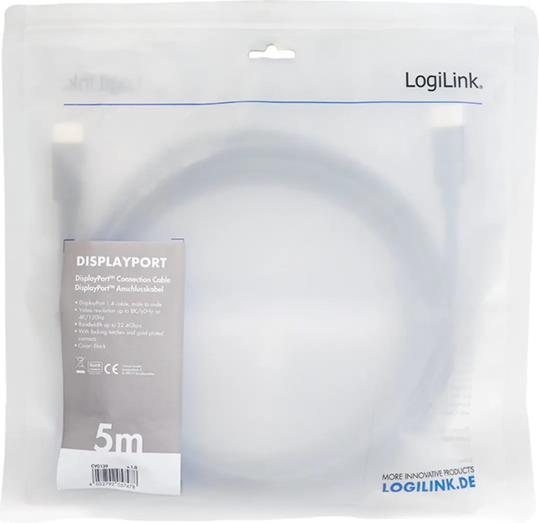 Logilink DisplayPort Kabel CV0139 - 5m - Zwart