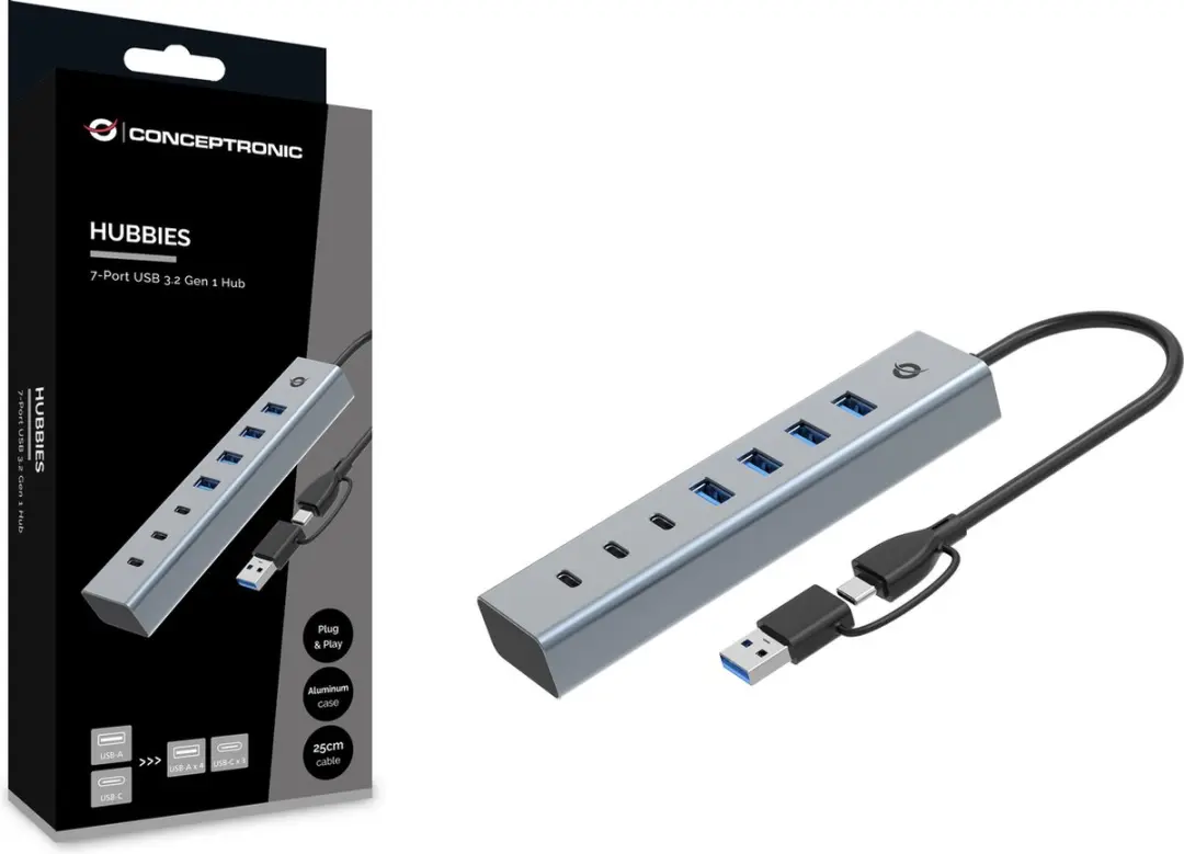 Conceptronic HUBBIES20G USB 3.2 Hub - 3x Type-C 5000 Mbit/s - Grijs