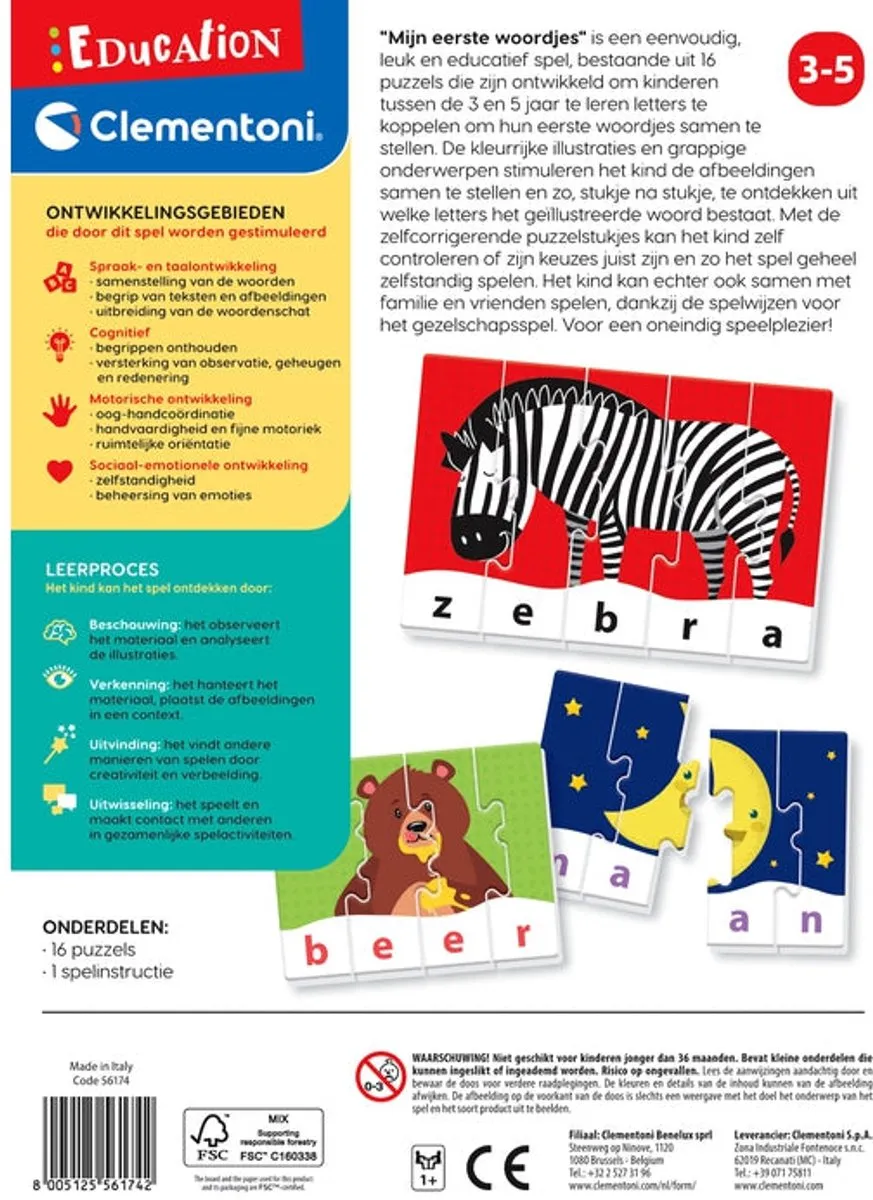 Clementoni Mijn Eerste Woordjes 56174 Educatief Speelgoed - 16 Puzzels
