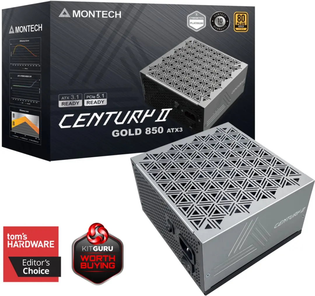 Montech Century II CENTURY II 850W Voeding - 850W - ATX 20+4 Pin - Zilver/Zwart