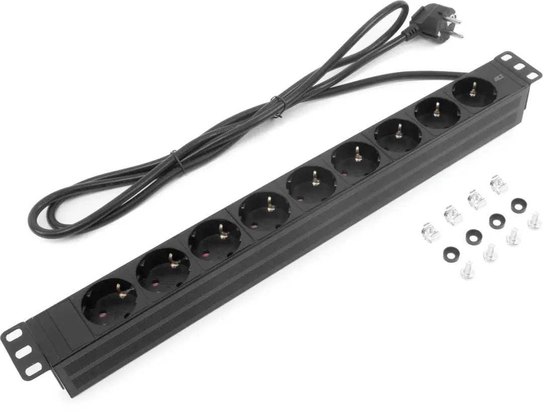 ACT PDU 19" Stekkerdoos 9-voudig Type F - 4000W - 3m Kabel - Zwart