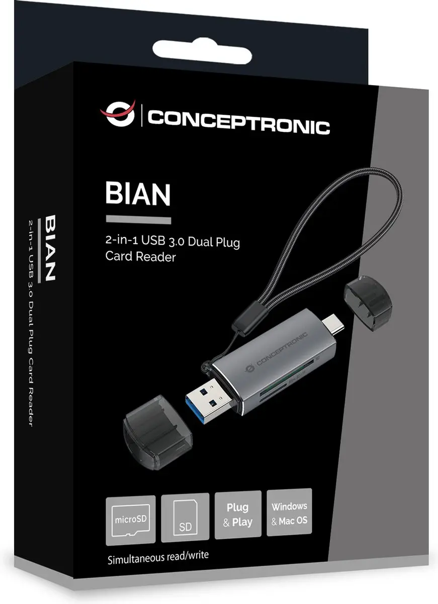 Conceptronic BIAN05G Geheugenkaartlezer - Grijs