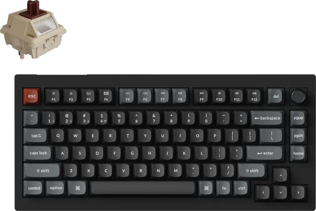 Keychron V1 Ultra V1U-D3 Mechanisch Toetsenbord - 75% - Bruine Switch - Zwart