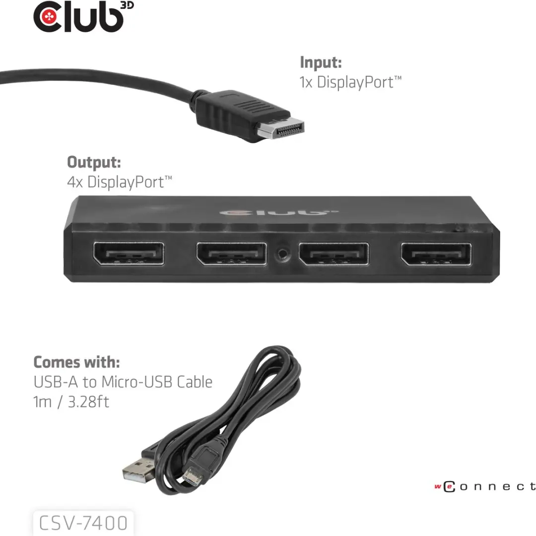 CLUB3D CSV-7400 Quad DisplayPort Hub - 4x DisplayPort