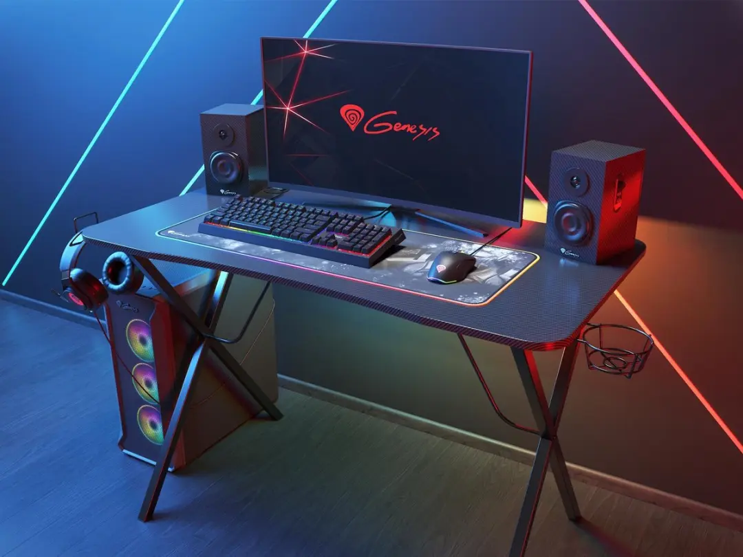 Genesis Holm 200 Carbon Gaming Bureau 60x113cm - RGB LED & USB Hub