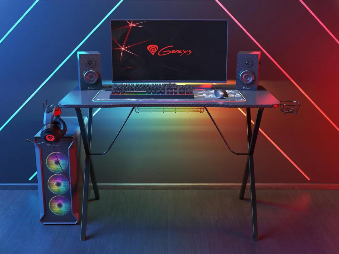 Genesis Holm 200 Carbon Gaming Bureau 60x113cm - RGB LED & USB Hub
