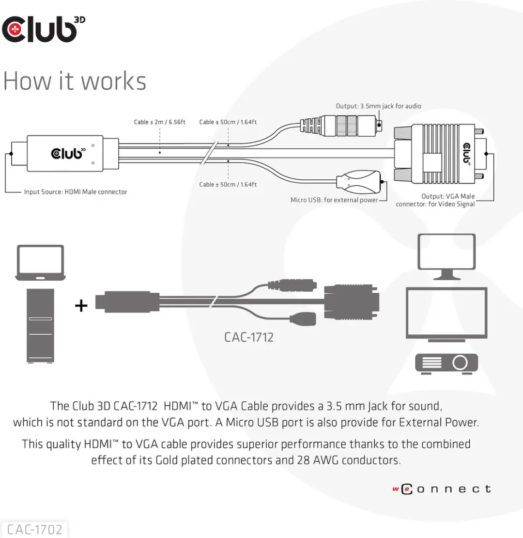 Club3D CAC-1712 HDMI/VGA/Jack/USB Adapterkabel - Zwart