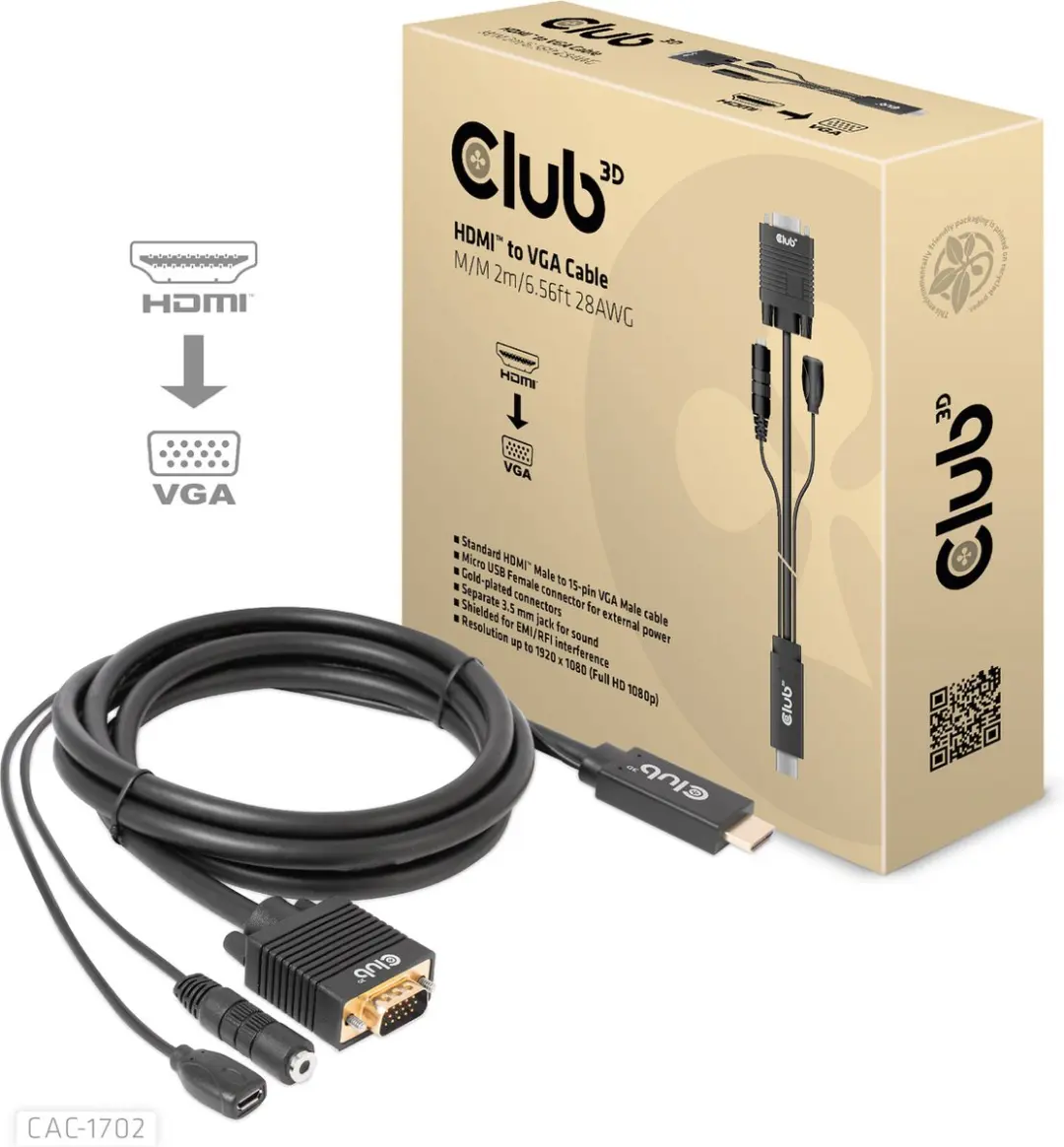 Club3D CAC-1712 HDMI/VGA/Jack/USB Adapterkabel - Zwart