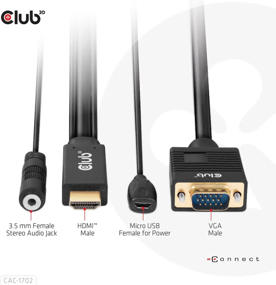 Club3D CAC-1712 HDMI/VGA/Jack/USB Adapterkabel - Zwart