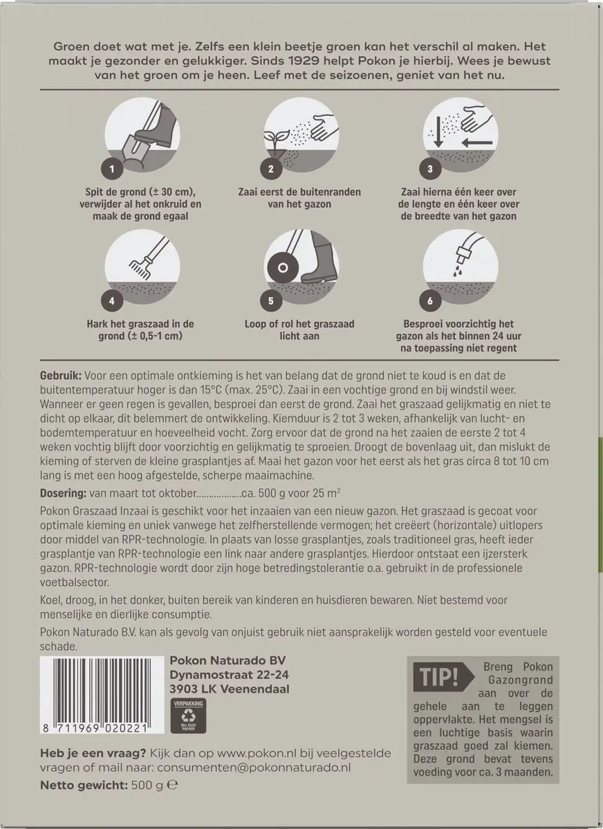 Pokon Graszaad Inzaai 500g - 25m² - afbeelding 6 van 6
