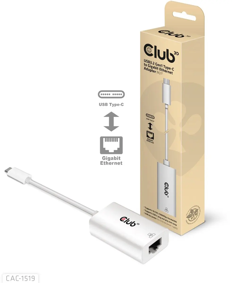 Club3D CAC-1519 USB-C naar 1Gb Ethernet Adapter - Wit