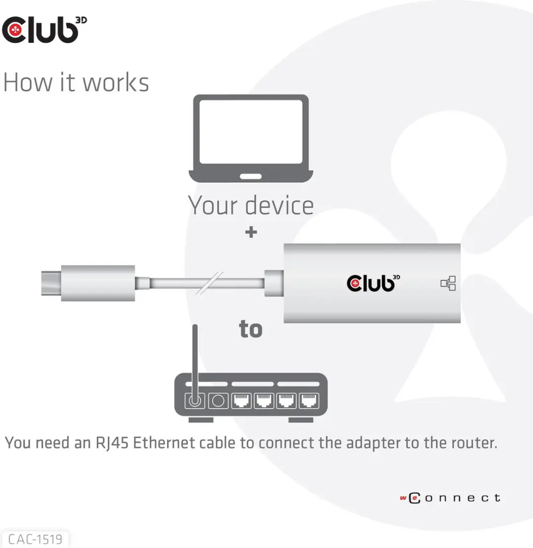 Club3D CAC-1519 USB-C naar 1Gb Ethernet Adapter - Wit - afbeelding 6 van 6