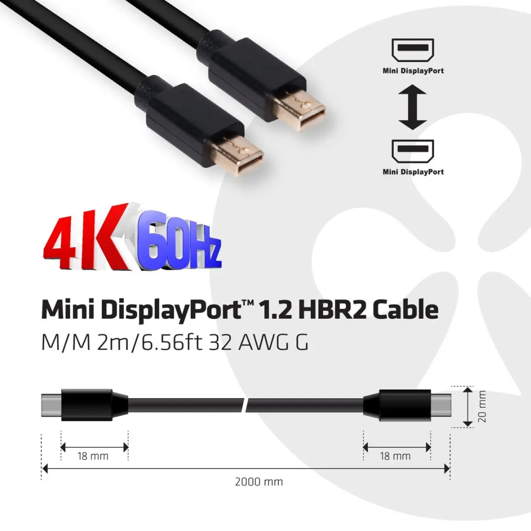 Club3D CAC-2161 Mini-DisplayPort Kabel 2m - Zwart - afbeelding 6 van 6